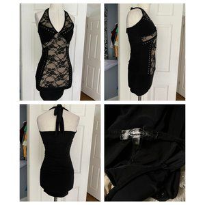 Sexy little black dress with lace front/halter style SMALL